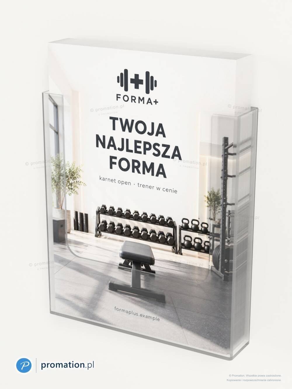 Kieszeń P508a5 na ścianie z bliska – ulotkę siłowni A5 w przezroczystej pleksi