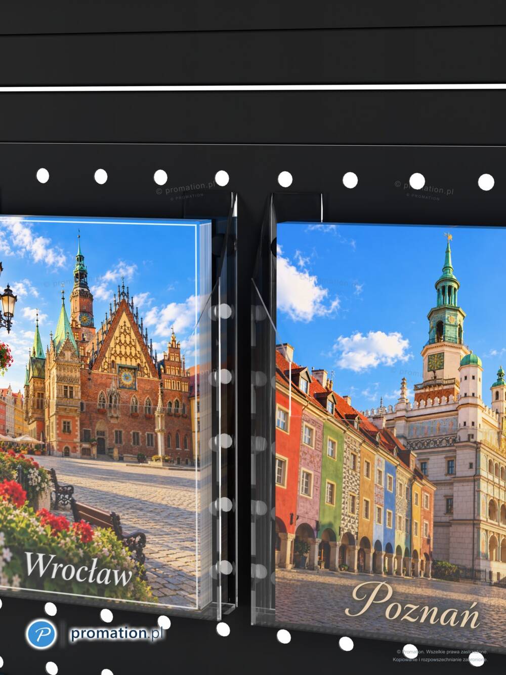 Pocztówki z Wrocławia i Poznania w kieszeniach P58PO – otwory w blasze rozstawione co 25 mm