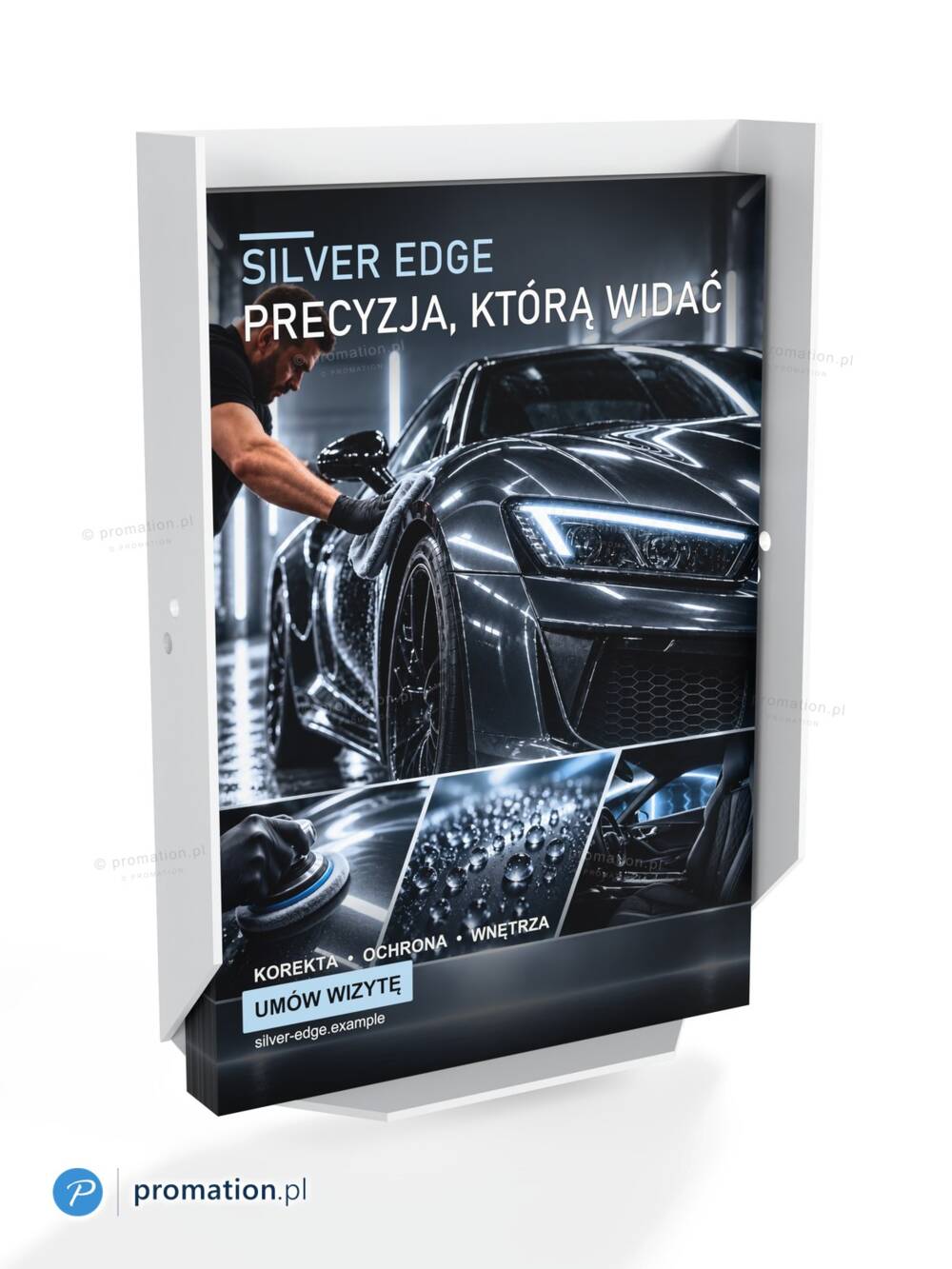 Kuweta P99ZA4k od przodu z ulotkami A4 – cała okładka widoczna nad niskim przednim rantem