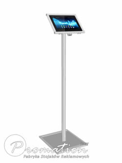 Podłogowy stojak na tablet z pochyloną obudową na aluminiowym słupku