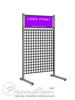 Niska jednostronna krata sklepowa z panelem na logo i podstawą