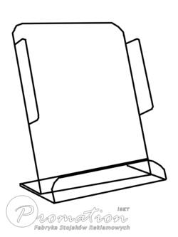 Rysunek stojaka ulotkowego P507a4 z otwartym frontem i miejscem na format A4