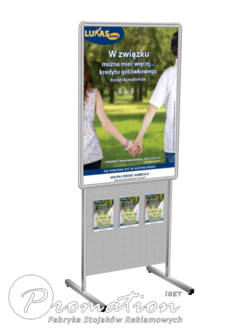 Stojak z ramką na plakat B1 i trzema kieszeniami na ulotki A5