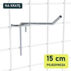 Pojedynczy hak 15 cm P901-15 na białej kracie z drutu, widok skośny