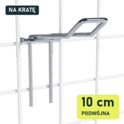 Podwójny hak 10 cm P902-10 na białej kracie z drutu, widok skośny