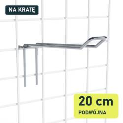 Podwójny hak 20 cm P902-20 na białej kracie z drutu, widok skośny