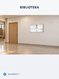 Gablota wewnętrzna z drzwiami przesuwnymi 10×A4 P404x10 w bibliotece, obok drewnianych drzwi i regałów z książkami