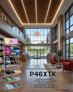 Regał na książki i czasopisma ustawiony w przestrzeni bibliotecznej