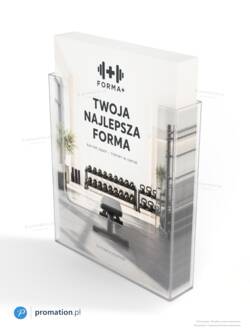 Kieszeń A5 P508a5 z ulotkami siłowni pod kątem z drugiej strony – widać zaokrąglone krawędzie odlewu