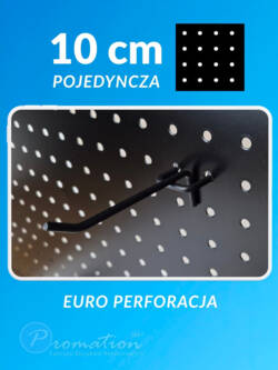 Schemat czarnego pojedynczego haka 10 cm zamocowanego w europerforacji