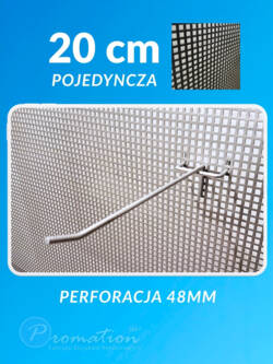 Schemat pojedynczego haka 20 cm na perforację z opisem wymiarów