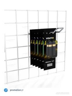 Baterie w blistrach na podwójnym haku 20 cm P902-20 – rząd opakowań przy kasie albo w dziale elektroniki
