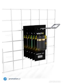 Baterie w blistrach na podwójnym haku 25 cm P902-25 – długi rząd opakowań przy kasie albo w dziale elektroniki