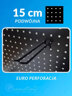 Czarny podwójny hak 15 cm do europerforacji na niebieskim tle