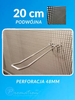 Schemat podwójnego haka 20 cm na perforację z opisem wymiarów