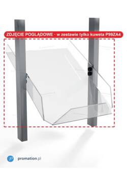Pusta bezbarwna kuweta P99ZA4 przykręcona do fragmentu stelaża P99 – stelaż tylko poglądowo, w zestawie sama kuweta