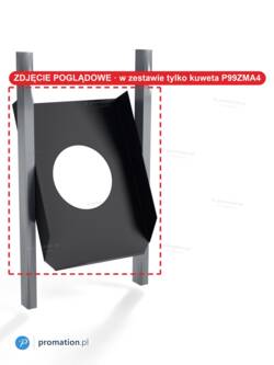 Pusta czarna metalowa kuweta P99ZMA4 przykręcona do fragmentu stelaża P99 – stelaż tylko poglądowo, w zestawie sama kuweta