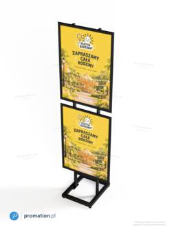 P99bB2x2 z góry – górna krawędź ramy zatrzaskowej i prostokątna podstawa z poprzeczkami pod plakatami