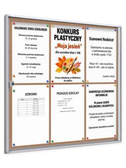 Zamykana tablica korkowa 6×A4 – gablota wewnętrzna na pinezki