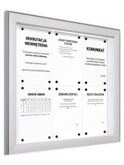 Głęboka gablota zewnętrzna 6×A4 P407x6 z ogłoszeniami dla pracowników na magnetycznym tle, widok z boku