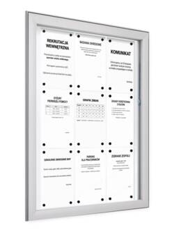 Głęboka gablota zewnętrzna 9×A4 P407x9 z ogłoszeniami dla pracowników na magnetycznym tle, widok z boku