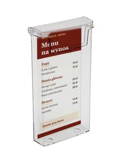 Wąska kieszeń zewnętrzna DL z klapką i menu na wynos restauracji w środku