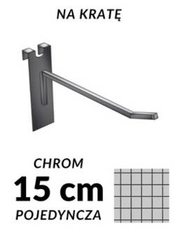 Chromowany pojedynczy hak 15 cm do kraty pokazany z wymiarami
