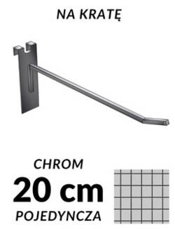 Chromowany pojedynczy hak 20 cm do kraty pokazany z wymiarami
